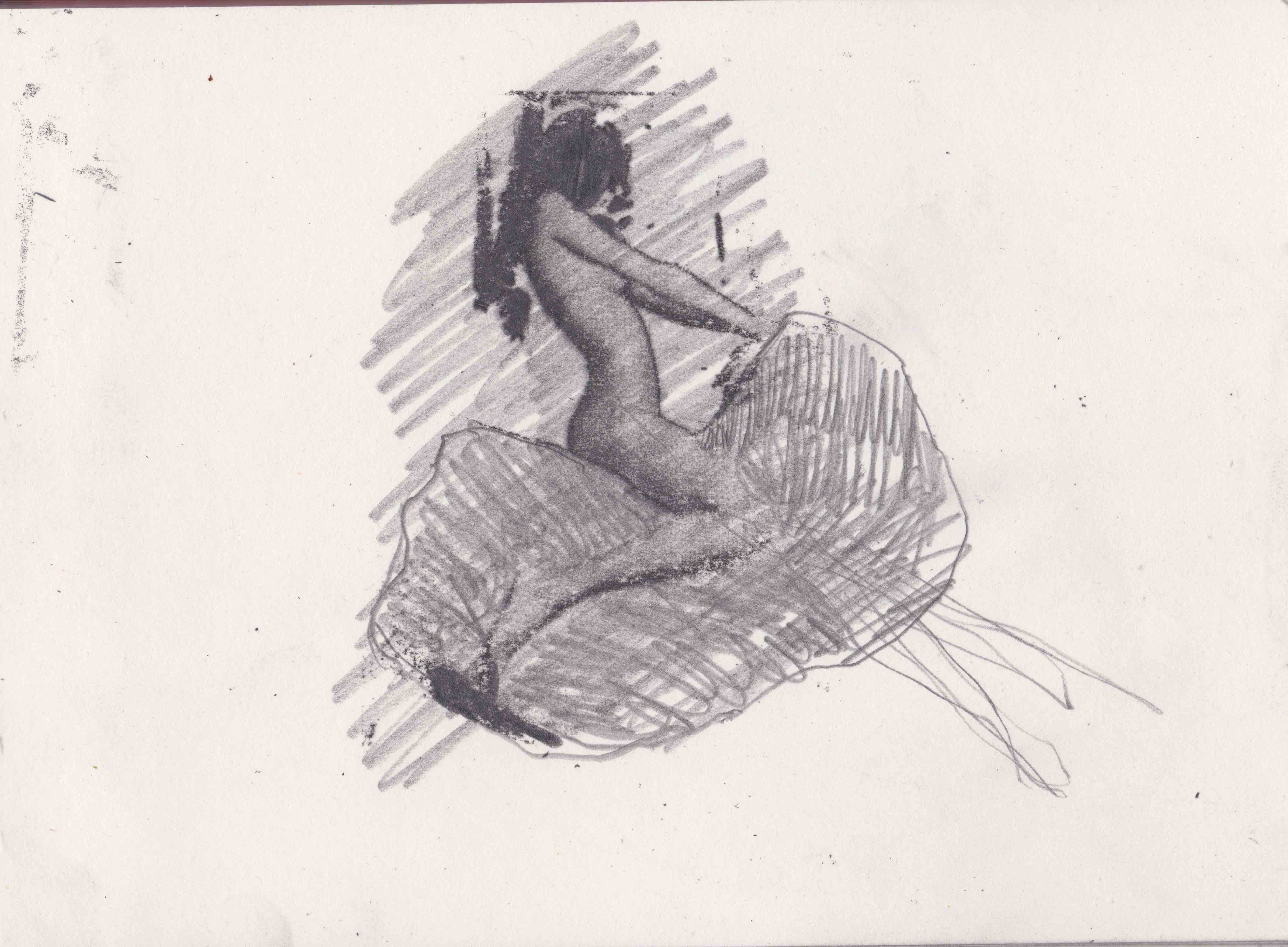 Astrid, qui chevauchait les nuages (série), transfert et crayon sur papier, 15 x 20 cm, 2019