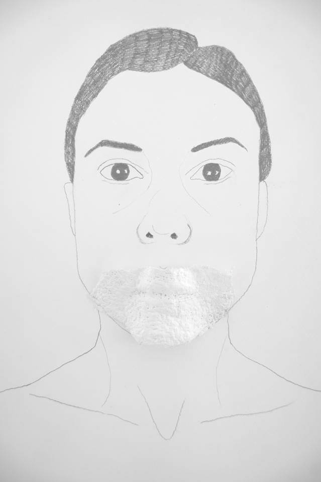 Bouche Bees, Graphite, plâtre, aiguilles sur papier, 26 x 32 cm, 2015