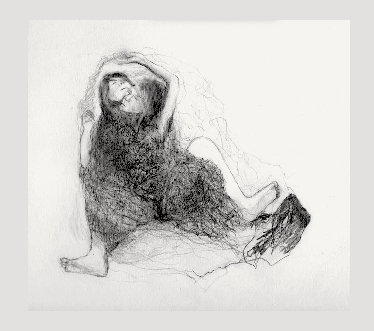 "Grandma Volcanic Rock Mantle ou La Seconde peau", graphite sur papier, 2020, 20 cm x 20 cm