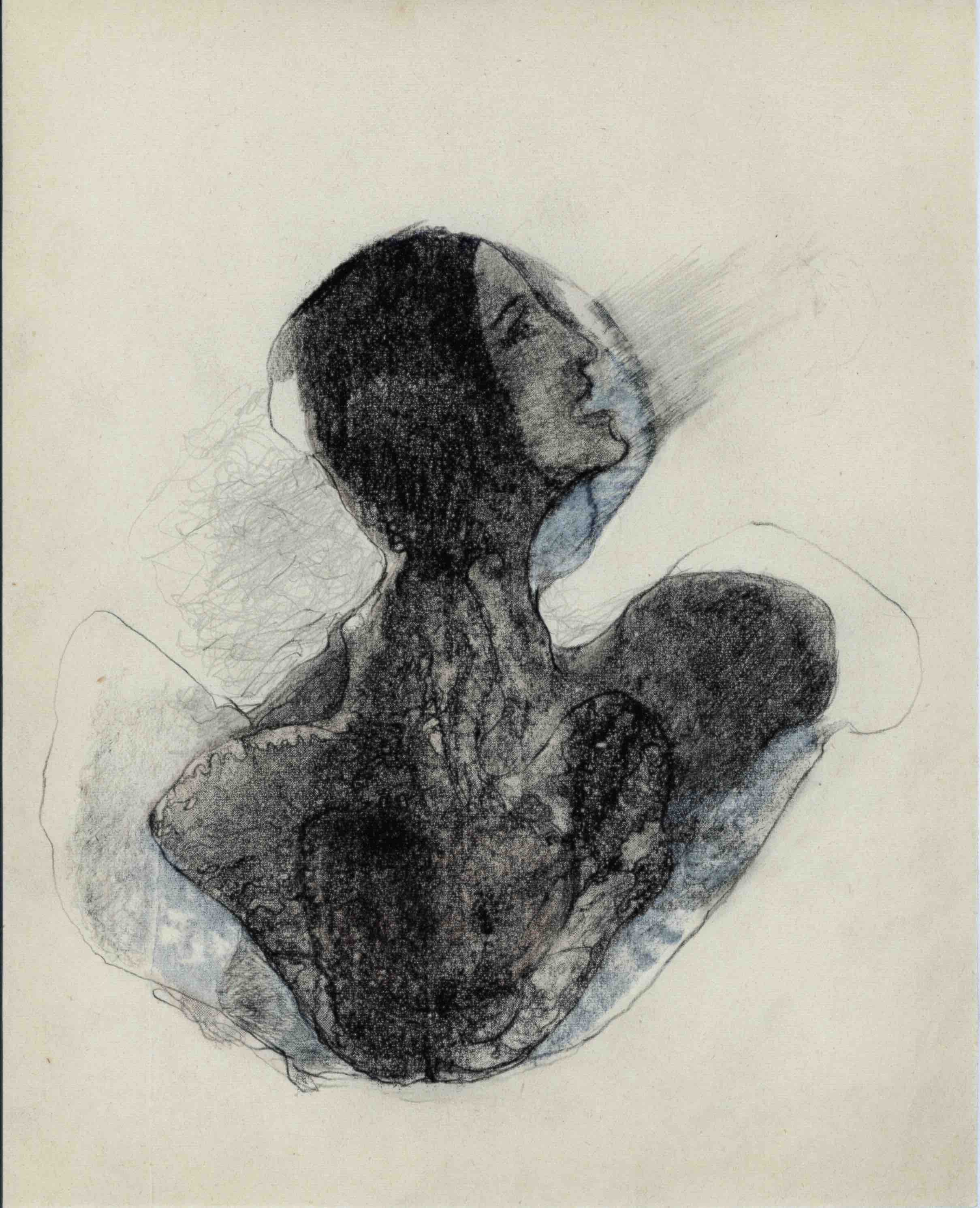 "Hymne à la lune", technique mixte sur papier, 25 x 20 cm, 2022.