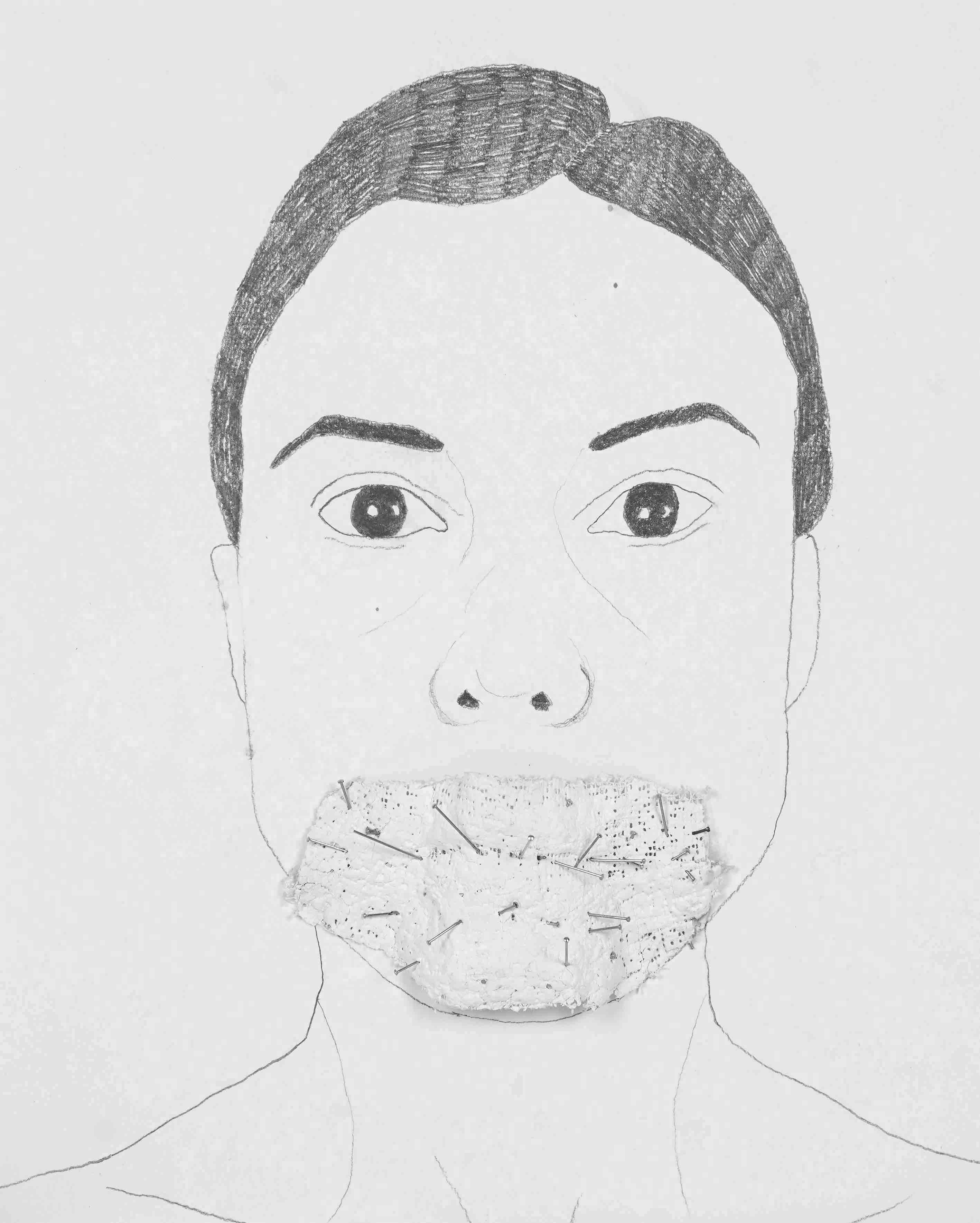 Bouche Bees, Graphite, plâtre, aiguilles sur papier, 26 x 32 cm, 2015