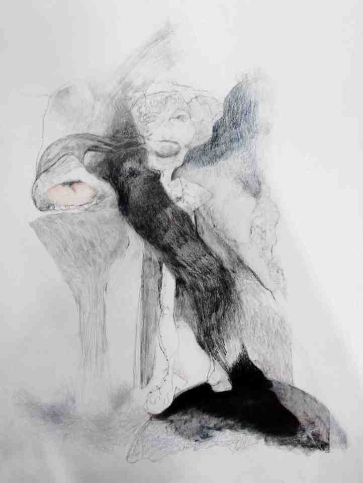 "Le Déferlement du suc des immondices", crayons sur papier, 65 x 50 cm, 2022