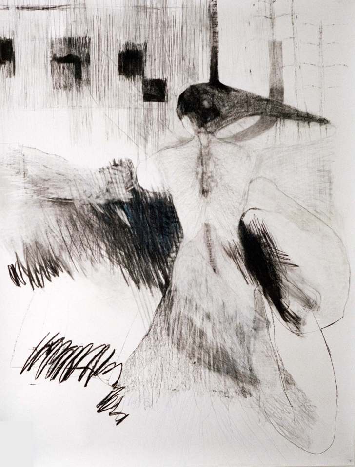 Sans titre, 2019, crayon et fusain sur papier kraft blanc, 190 x 140 cm