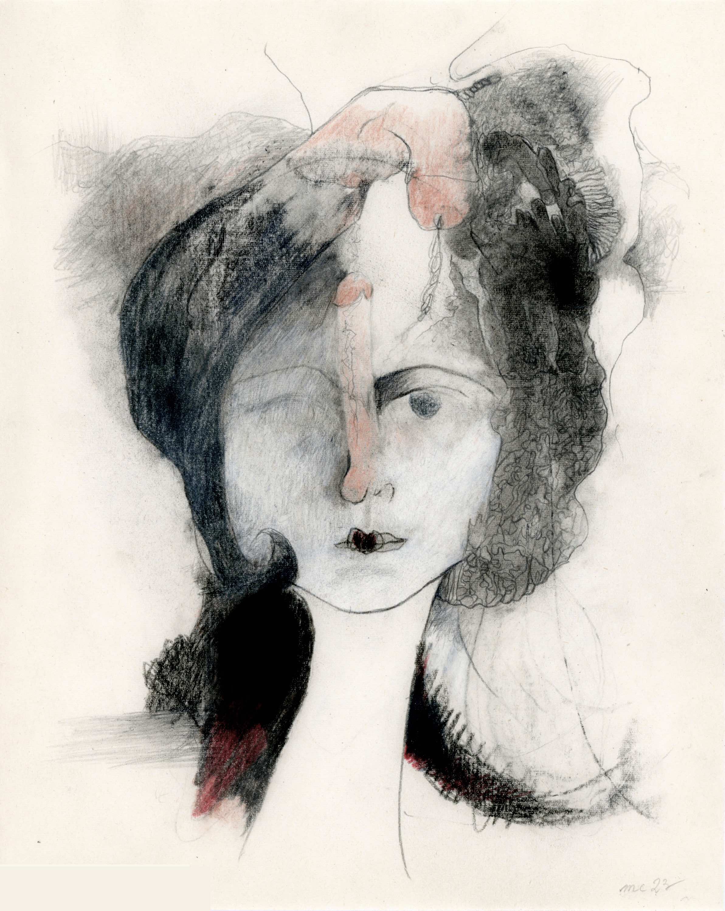 "Pinola" (Anaïs Nin), 2023, crayons et fusain sur papier, 25 x 20 cm